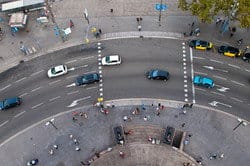 スペイン（スペイン）の街路の空撮。