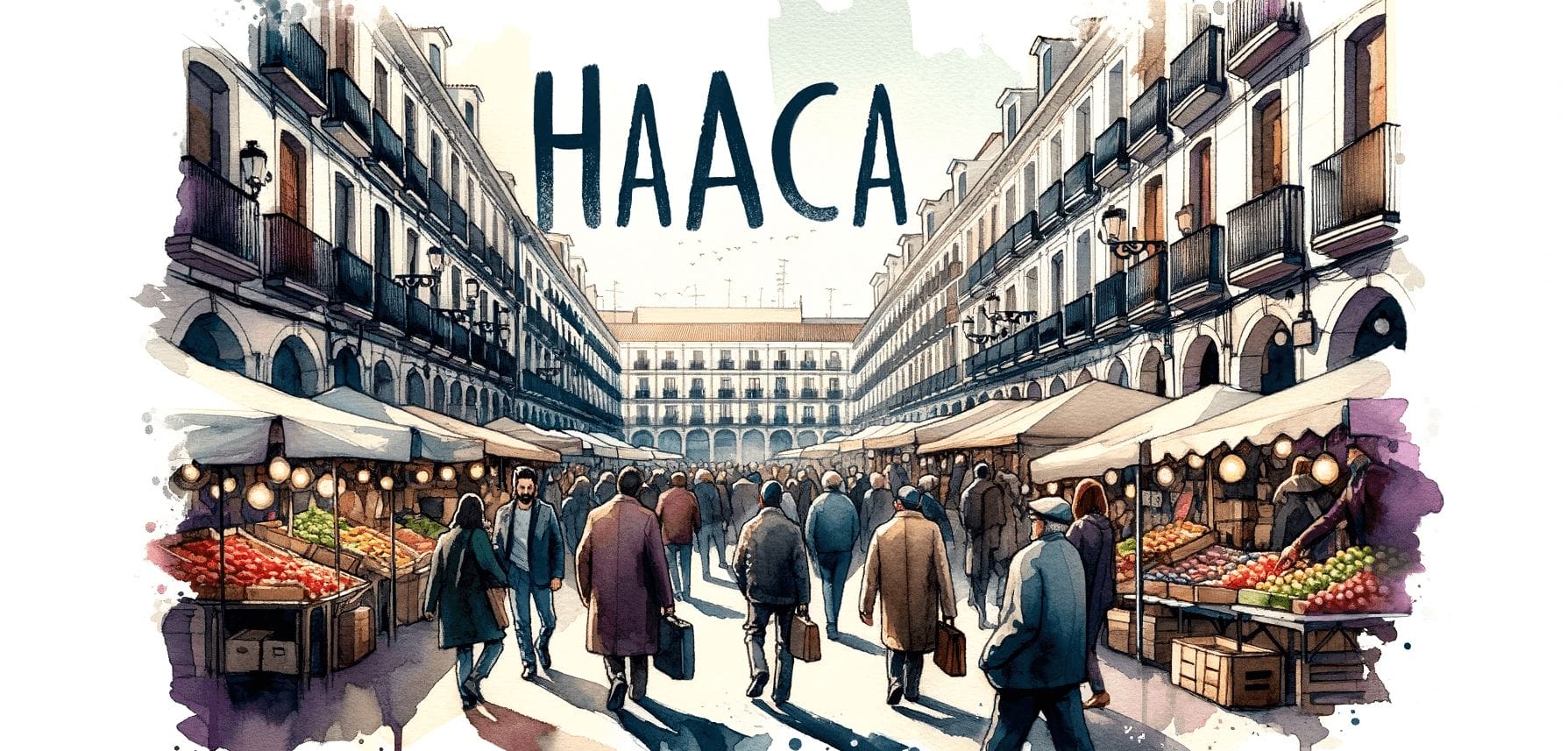 ハイカの市場の水彩イラスト。