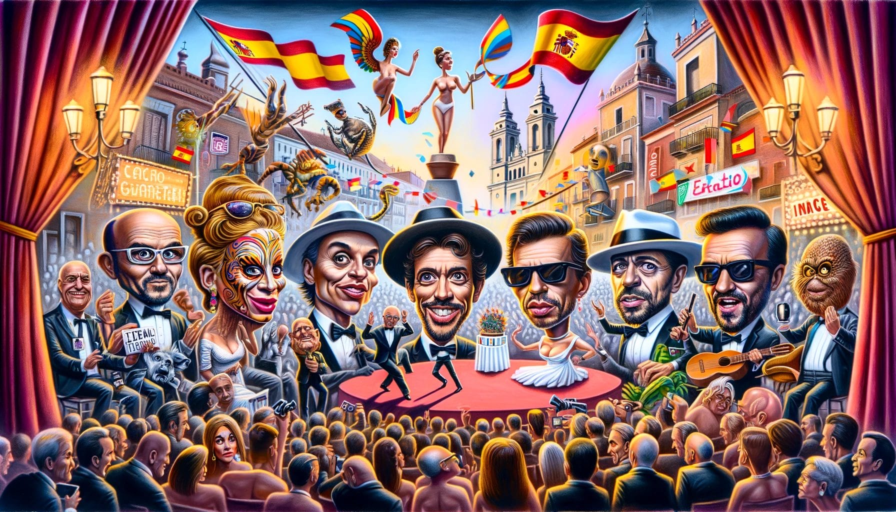 音楽と古いハリウッド映画の魅力にインスピレーションを得た、タキシードを着た人々のグループを描いた作品。 音楽と古いハリウッド映画の魅力にインスピレーションを得た、タキシードを着た人々のグループを描いた作品。