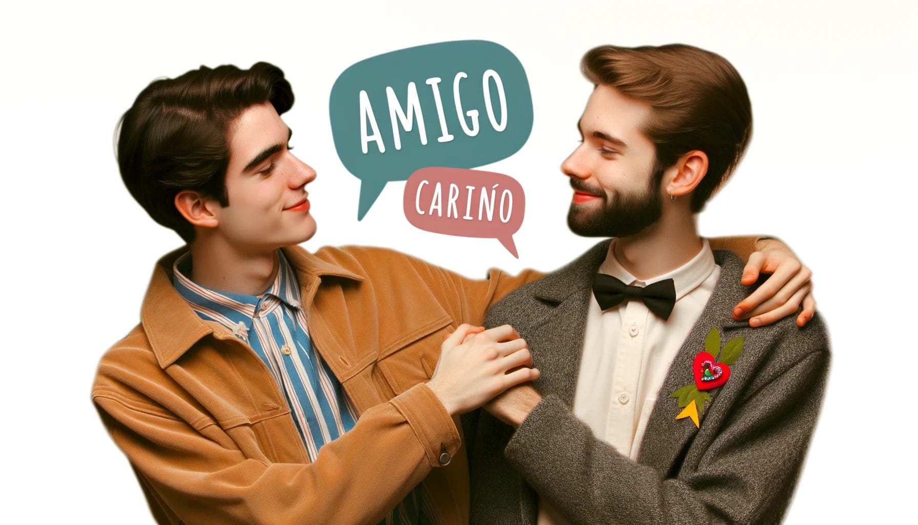 「アミーゴ」という言葉とともに抱き合う男女。