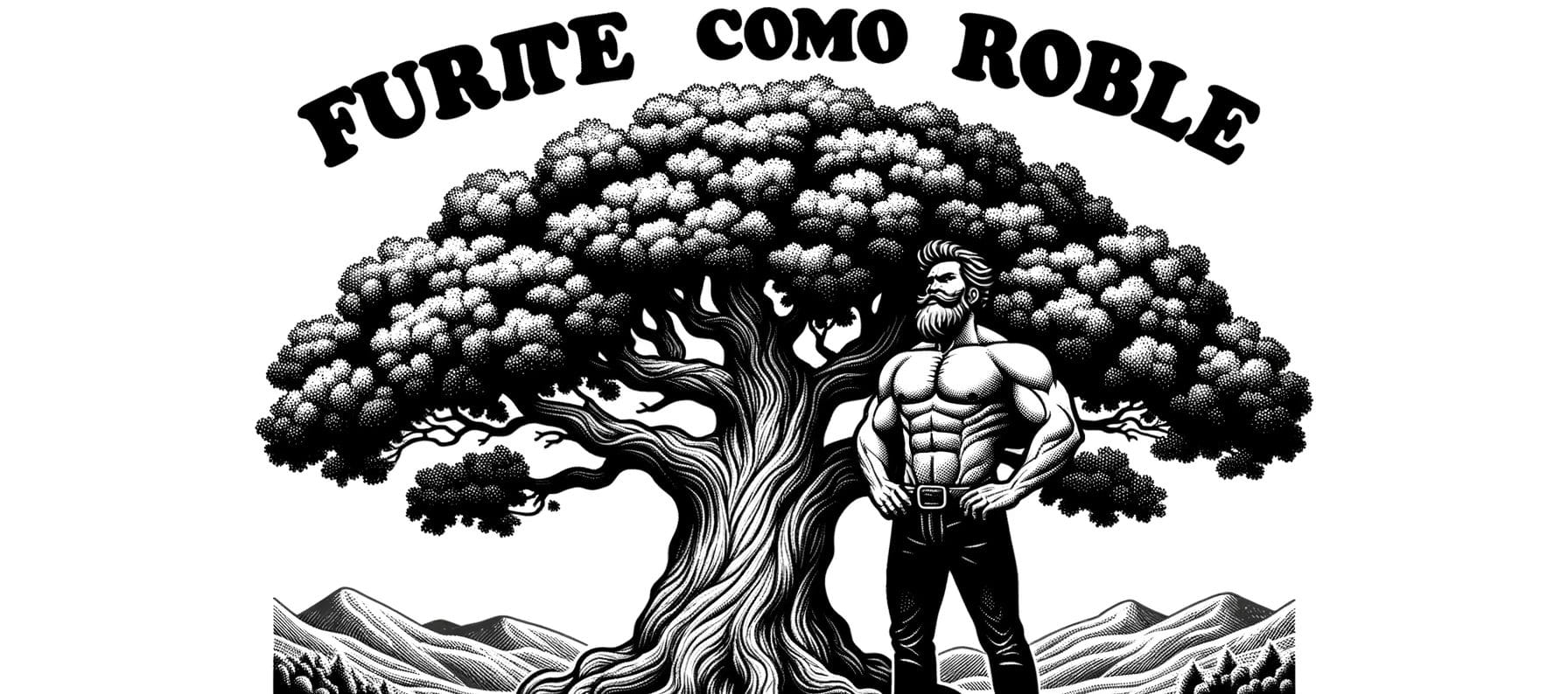 スペインの比喩表現に似た、木の前に立つ男性の白黒画像。