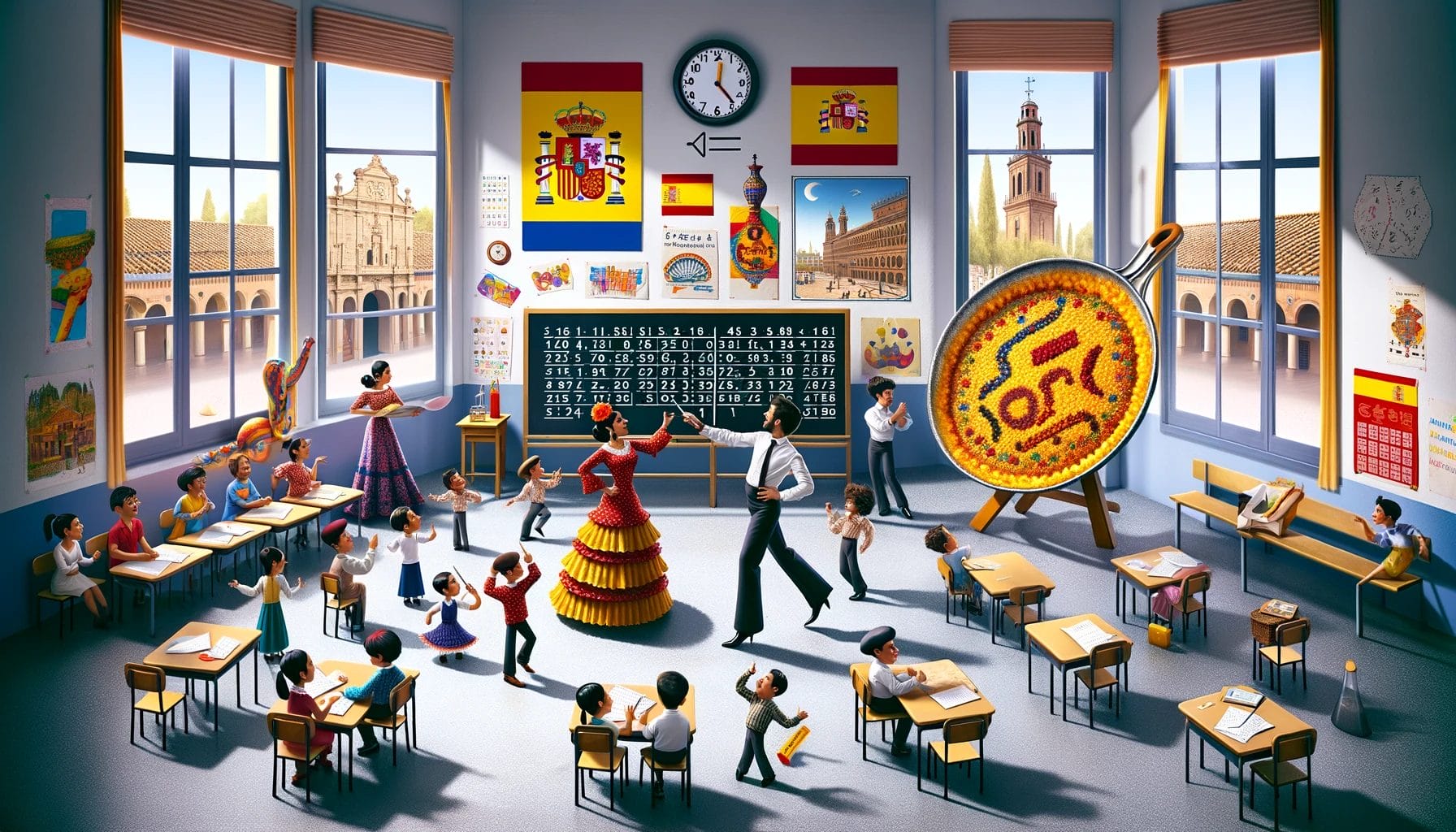 教室で割り算を練習する人々のグループ。