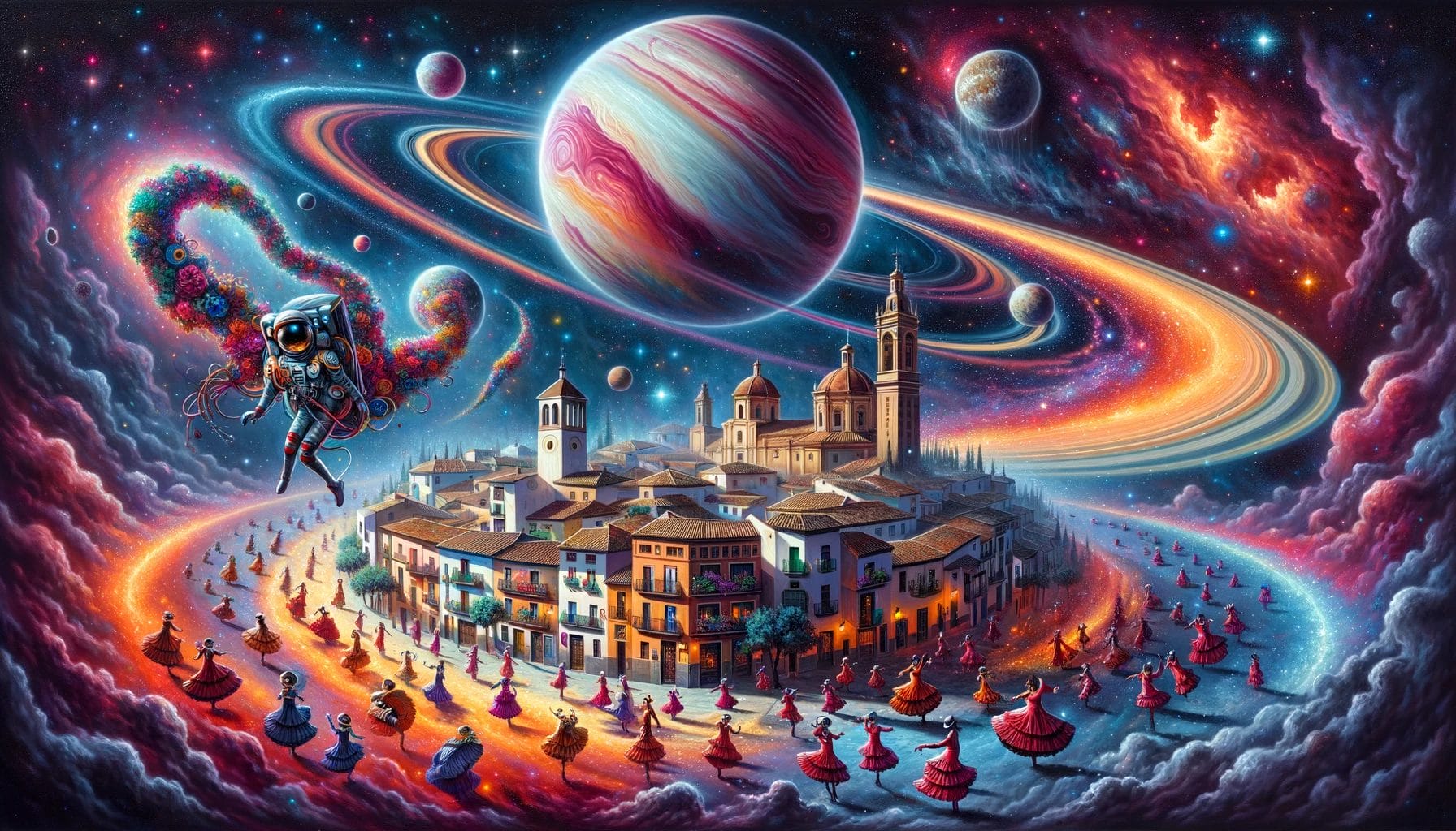 惑星を背景にした都市の絵。宇宙ファンや宇宙に興味がある人に最適です。 惑星を背景にした都市の絵。宇宙ファンや宇宙に興味がある人に最適です。