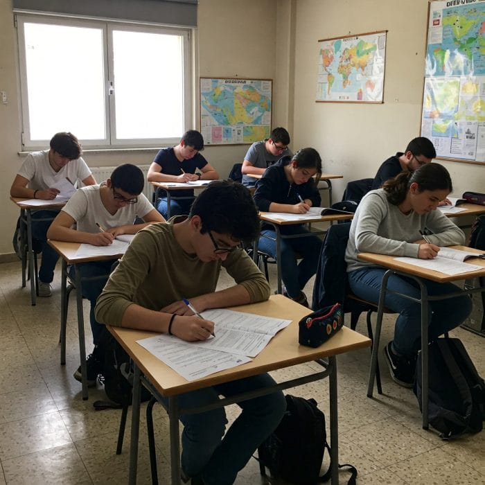 DELE試験の筆記試験に取り組む受験生