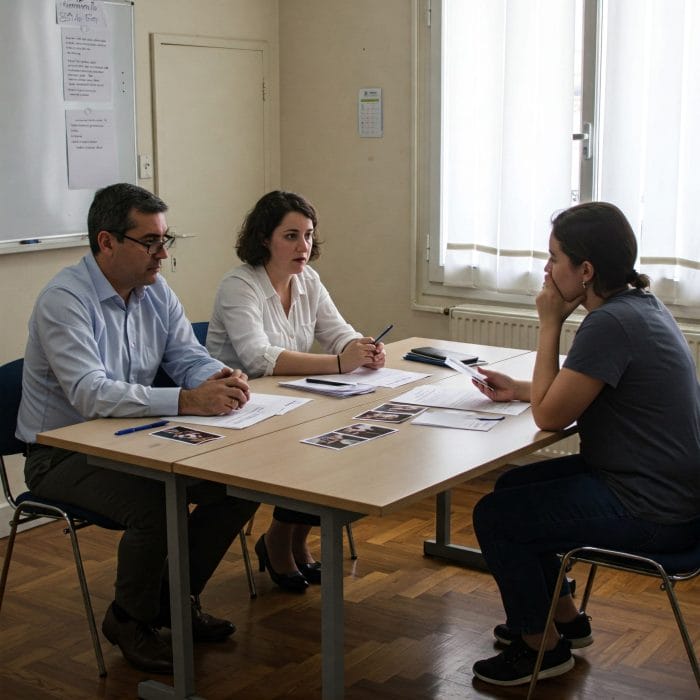 DELE口頭試験で試験官と話す受験生