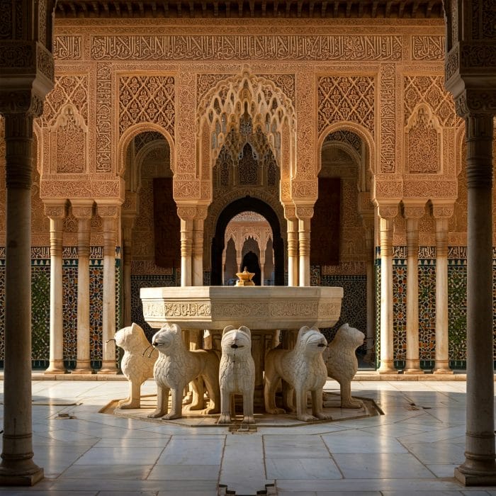 アルハンブラ宮殿ナスル朝宮殿のアラヤネスの中庭と水面に映る建物