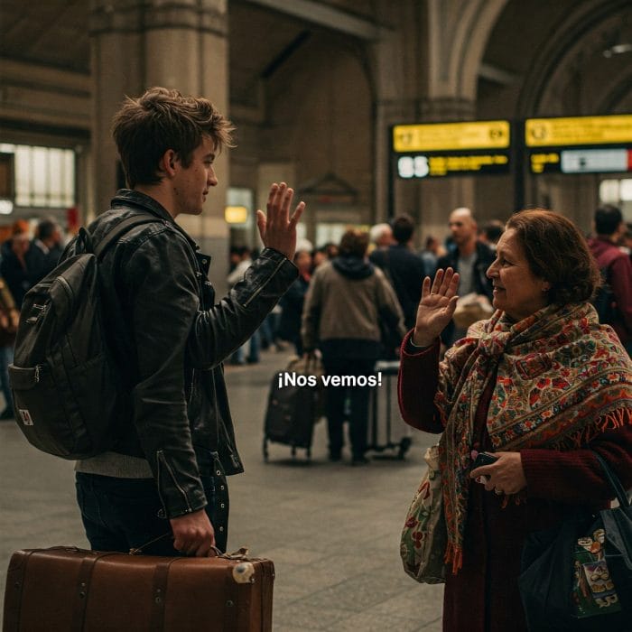 空港で別れの挨拶をしているイラスト