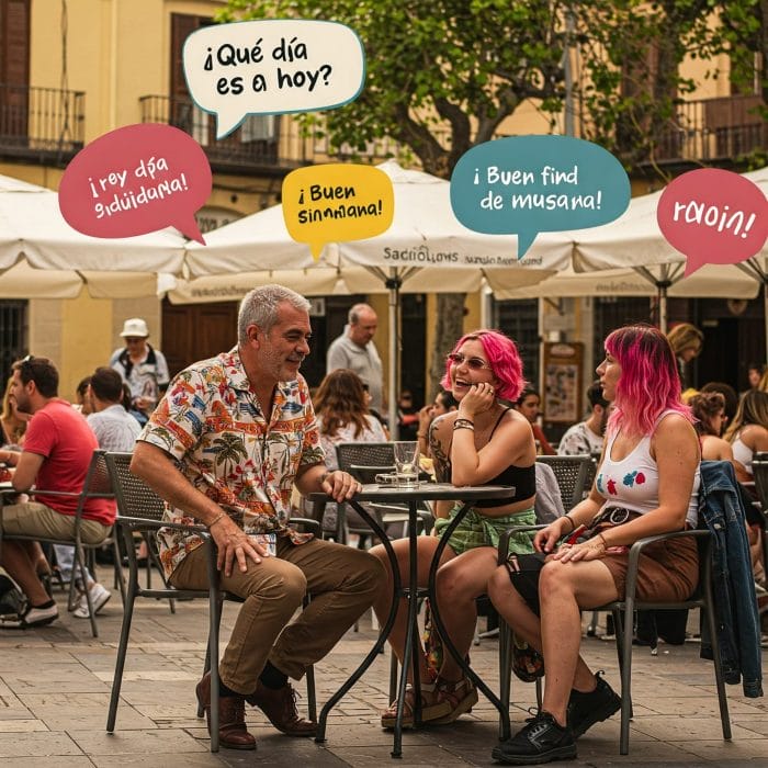 スペインのカフェで楽しそうに会話する人々