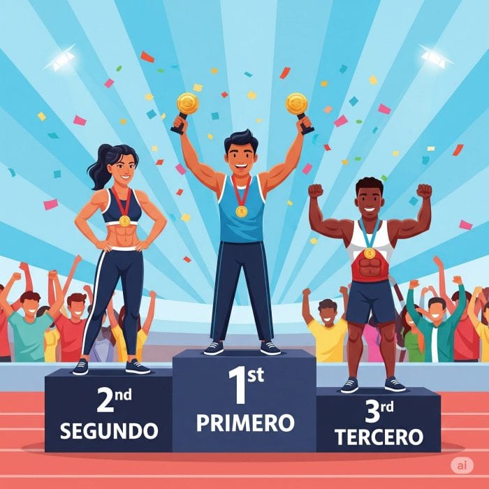 1位(Primero), 2位(Segundo), 3位(Tercero)と書かれた表彰台のイラスト